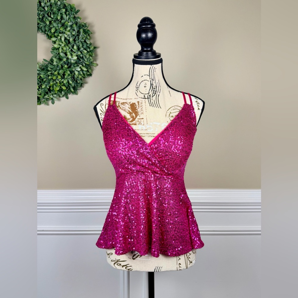 Chocolate u.s.a Sequin Tank Top in Hot Pink Size Small NWT